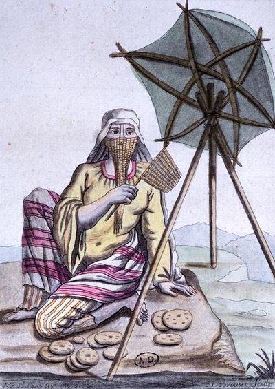 パンを売る砂漠のアラブ人女性（「航海百科」より、ラブローズの版画 作： Jacques (after) Grasset de Saint Sauveur