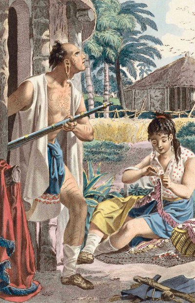 クリーク インディアンの男性と村の妻。 作： Jacques (after) Kuyper