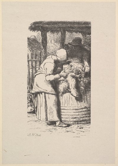 羊の毛刈り、1853年。 作： Jacques Adrien Lavieille
