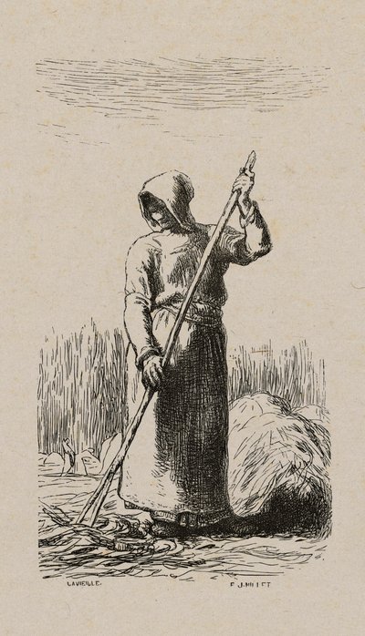 干し草を掻き集めている女性 作： Jacques Adrien Lavieille