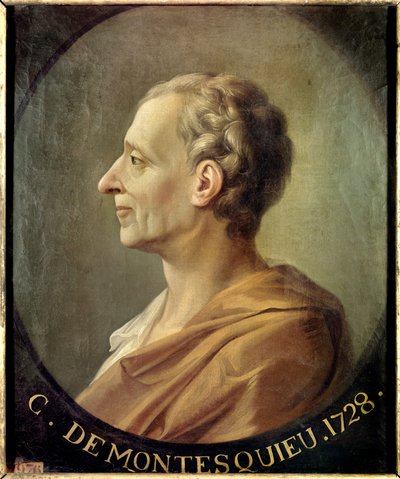 フランスの哲学者・政治思想家であるシャルル・ド・セダット（Charles de Secondat, Baron de la Brede et de Montesquieu, 1689-1755）の肖像 ジャック・アントワーヌ・ダシエ（Jacques Antoine Dassier, 1715-1759）の肖像 1728年頃。薄暗い。0.63 x 0.52 m. Versailles.Musee Du Chateau - Frの肖像 作： Jacques Antoine (after) Dassier