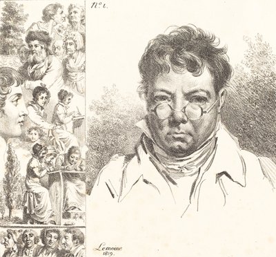 自画像と他の頭、1819（リトグラフ） 作： Jacques Antoine Marie Lemoine