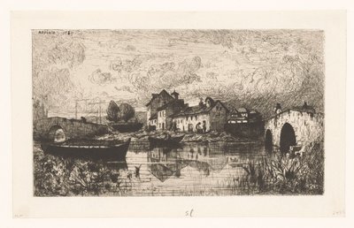 左右に橋のある水上の村の眺め 作： Jacques Barthélemy Appian (Adolphe)