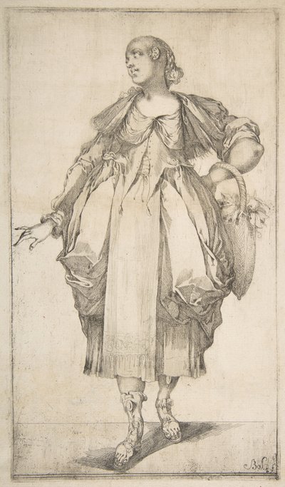 Hortulanaeシリーズ、1612-16の腕にバスケットを持った庭師。 作： Jacques Bellange