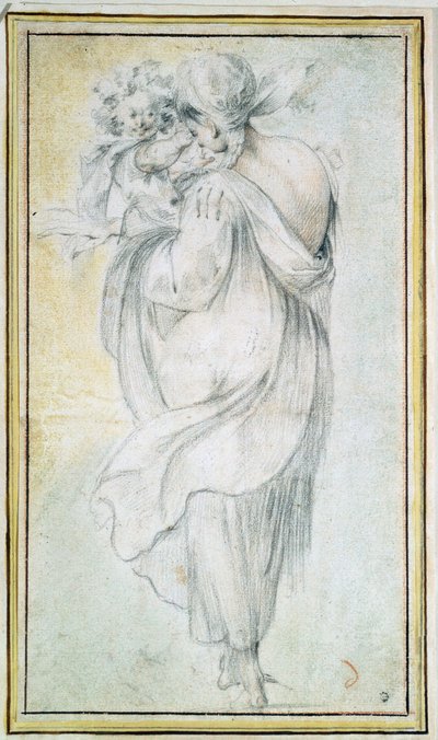 ジプシーと子供 - Jacques Bellange (1575-1616 年頃) の作品、紙に血と黒と白のチョーク (30x16.5 cm)、17 世紀初頭 - ジプシーと子供、血、J による紙に黒と白のチョークBellange、17世紀初頭 - State H 作： Jacques Bellange