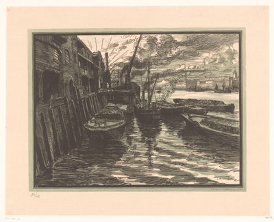 ロンドンのテムズ川のスループ 作： Jacques Beltrand (signed by artist)