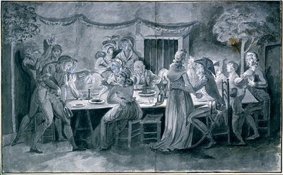 革命期の結婚式の晩餐会 ジャック・ベルトー（1745-1818）が描いたもの パリ 作： Jacques Bertaux