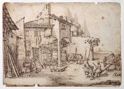 イタリアの農園（ペン、茶インク、紙 作： Jacques Callot
