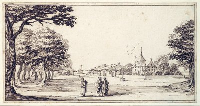カロの家があるバンヴィル・シュル・マドンの通り（紙にペン、茶インク 作： Jacques Callot