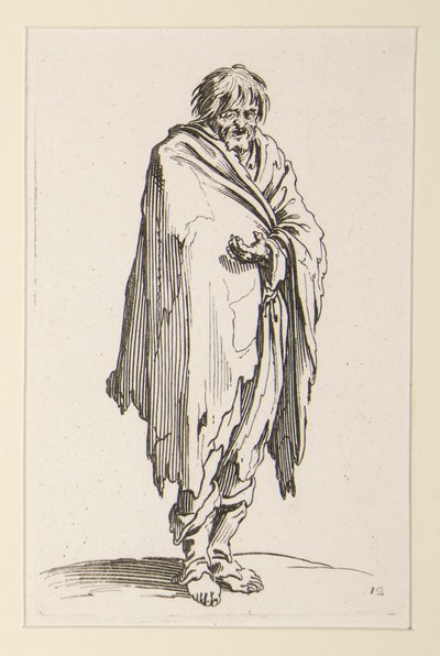 The Beggars より、靴を脱いだ足を持つ裸の乞食 作： Jacques Callot
