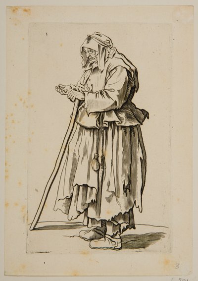 施しを受ける乞食の女（銅版画 作： Jacques Callot