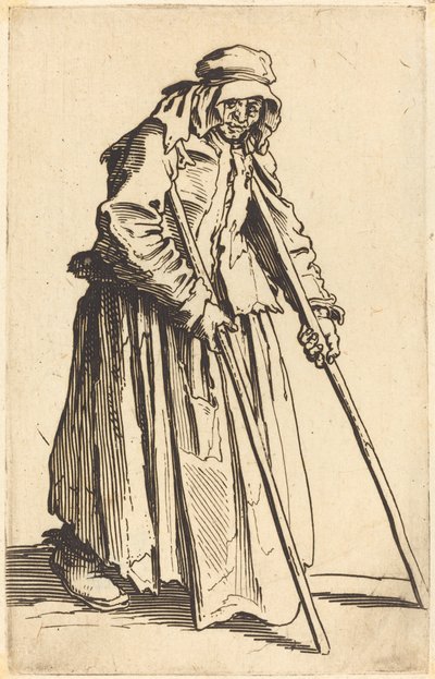 松葉杖を持った物乞いの女、c. 1622年。 作： Jacques Callot