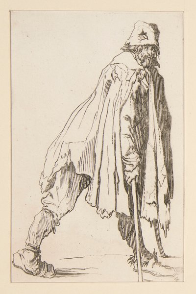 The Beggarsの帽子をかぶった乞食、松葉杖。 作： Jacques Callot