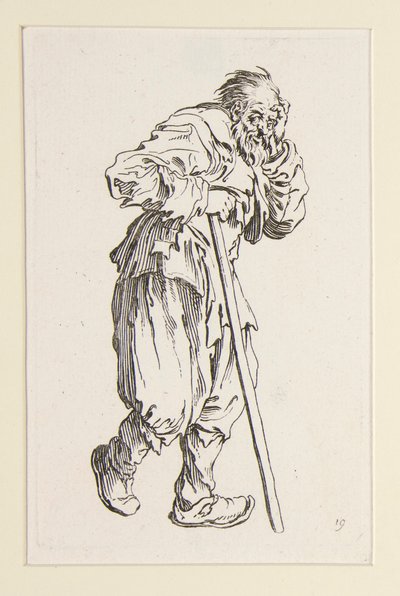 The Beggars より、棒に立てかけられた乞食 作： Jacques Callot