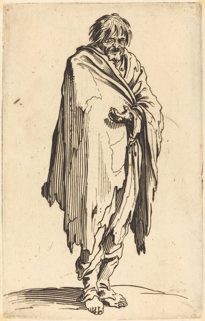 頭と足をむき出しの物乞い 作： Jacques Callot