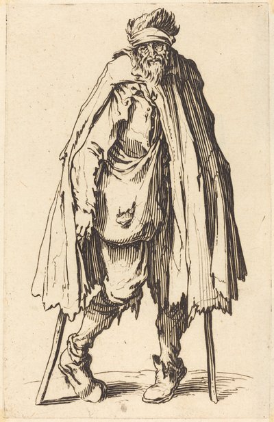 松葉杖と袋を持った乞食 作： Jacques Callot