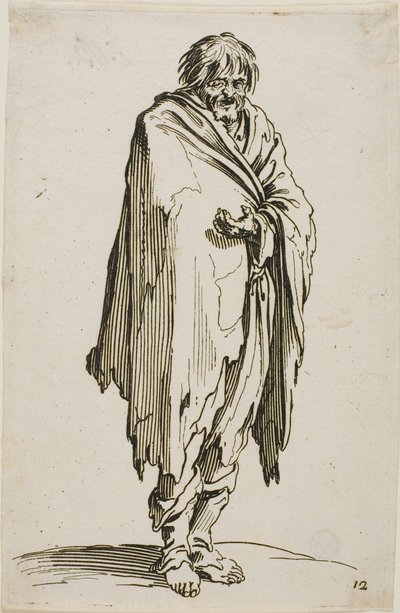 Beggar without Hat or Shoes, プレート 12 from The Beggars 作： Jacques Callot