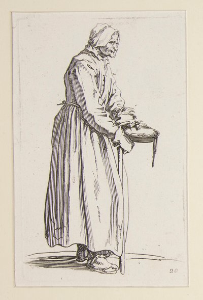 The Beggars (La mendiante a la sebille) より、ボウルを運ぶ物乞いの女性 作： Jacques Callot