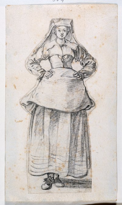 Bourgeoises Dans Differentes Attitudes」（プリントアルバム21、304番より）（チョーク、紙 作： Jacques Callot