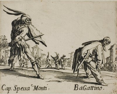 キャプテン スペッサ モンティ - ベガッティーノ、Balli di Sfessania のプレート 10 作： Jacques Callot
