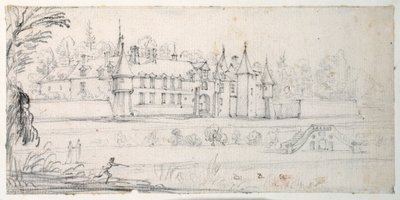 リナスとシェストルの間、オルゲの谷間にあるシャトー・ドゥ・シャンテルー（紙に黒チョーク 作： Jacques Callot