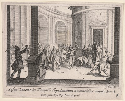 神殿から石で打たれるキリスト 作： Jacques Callot