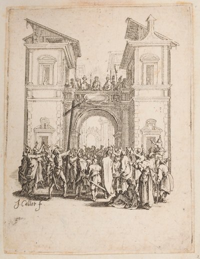 人々に差し出されたキリスト、いいえ。 11 件中 9 件 La Petite Passion から 作： Jacques Callot