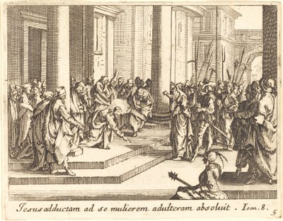 キリストと姦通に連れて行かれた女、1635年。 作： Jacques Callot