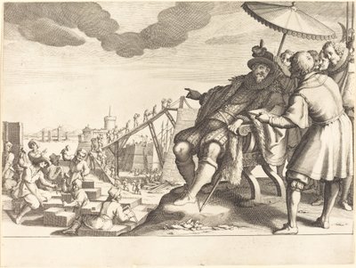 リボルノ港の建設と強化、c。 1614年。 作： Jacques Callot