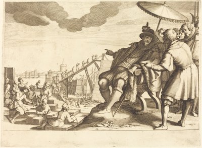 リボルノ港の建設と強化、c。 1614年。 作： Jacques Callot