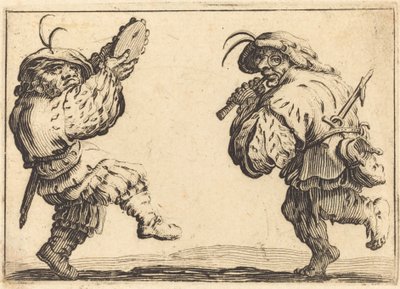 フルートとタンバリンを持つダンサー、c。 1617年。 作： Jacques Callot