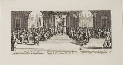 報酬の配布、『戦争の悲惨さ』のプレート 18 作： Jacques Callot