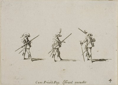 マスケット銃で訓練、「軍事演習」のプレート 4 作： Jacques Callot