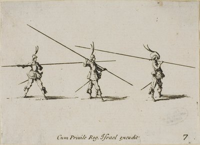 マスケット銃で訓練、「軍事演習」のプレート 7 作： Jacques Callot