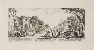 道端で瀕死の兵士、『戦争の悲惨さ』のプレート 16 作： Jacques Callot