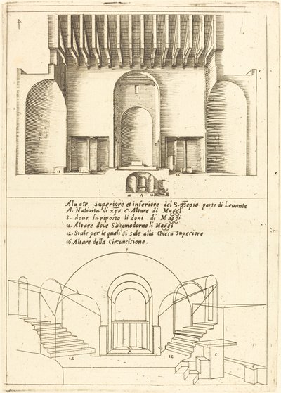 聖飼い葉桶教会の立面図、1619 年。 作： Jacques Callot