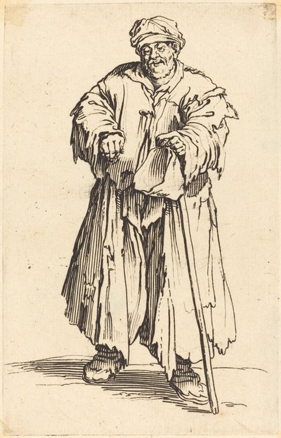 目を伏せた太った乞食、c。 1622年。 作： Jacques Callot