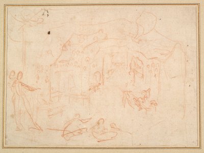 図の研究 (直腸); ステージセット（裏面） 作： Jacques Callot