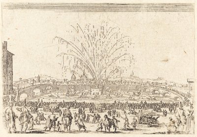 フィレンツェ、アルノ川の花火 作： Jacques Callot