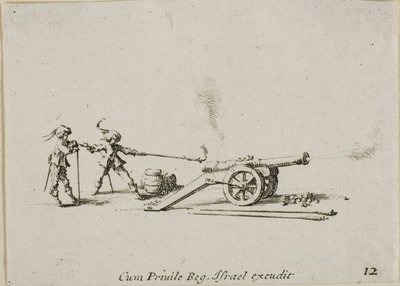 キャノンの発射、「軍事演習」のプレート 12 作： Jacques Callot
