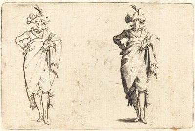 手を腰に当てて正面から見た紳士 作： Jacques Callot