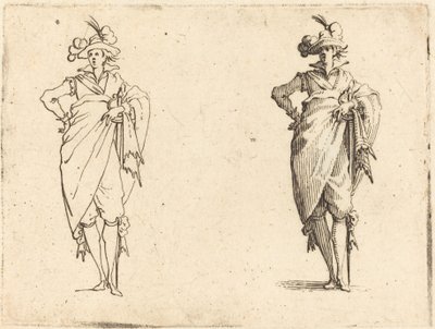 手を腰に当てて正面から見た紳士 作： Jacques Callot