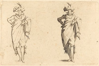 腰に手を当てて正面から見た紳士、c。 1622年。 作： Jacques Callot