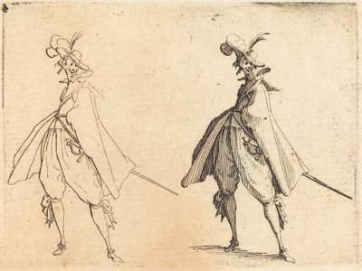 大きなマントを着た紳士、正面図、c。 1617年。 作： Jacques Callot