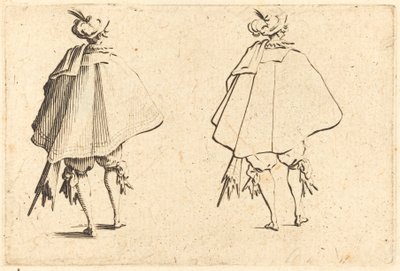 後ろから見た大きなマントルの紳士 作： Jacques Callot
