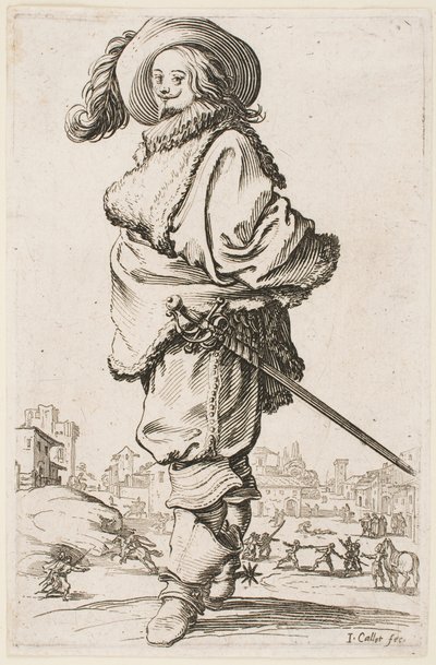 シリーズ「ロレーヌの貴族」より、毛皮で縁取られたマントの紳士 作： Jacques Callot