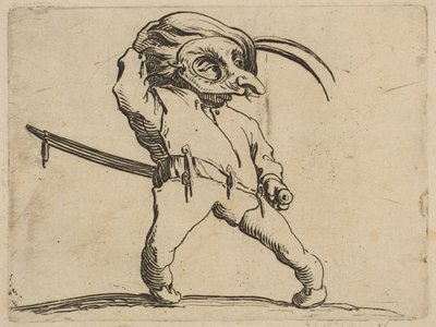 LHommeMasquéaux Jambes Torses The Masked Man with the Crooked Legs、from Varie Figure ...、1616-22。 作： Jacques Callot
