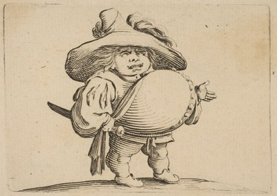 LHomme au Gros Bellyのボタンの列で飾られた大きなお腹の装飾が施されたボタンの男...、1616-22。 作： Jacques Callot