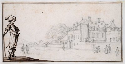 La Romaine, the property of Claude Deruet (紙に黒チョークとインク) 作： Jacques Callot