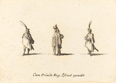 長いマントの女性と二人の紳士 作： Jacques Callot